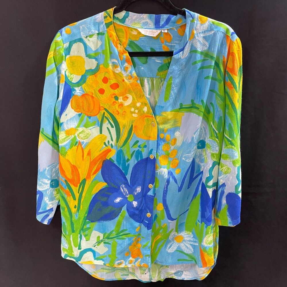 Jams World Womens ¾ Sleeve Shirt Small Print Wonderland Damage
